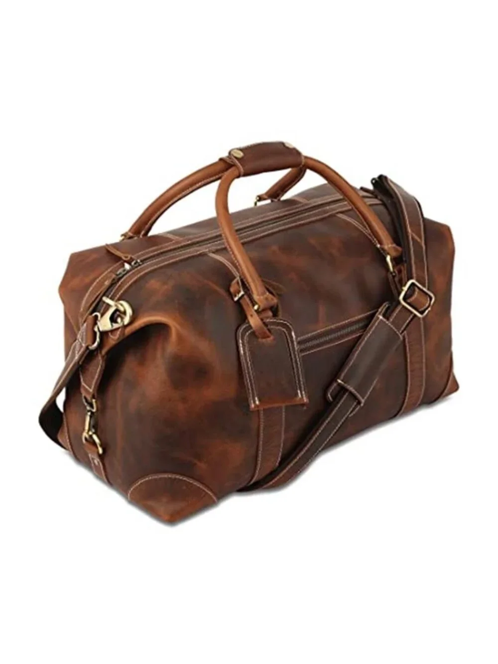 Unisex Leather Travel Duffle Bag Overnight Weekend Duffel Bag
